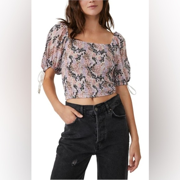 Free People Back On Top Smocked Crop Top In Soft Combo NWT Size Medium - Picture 9 of 10